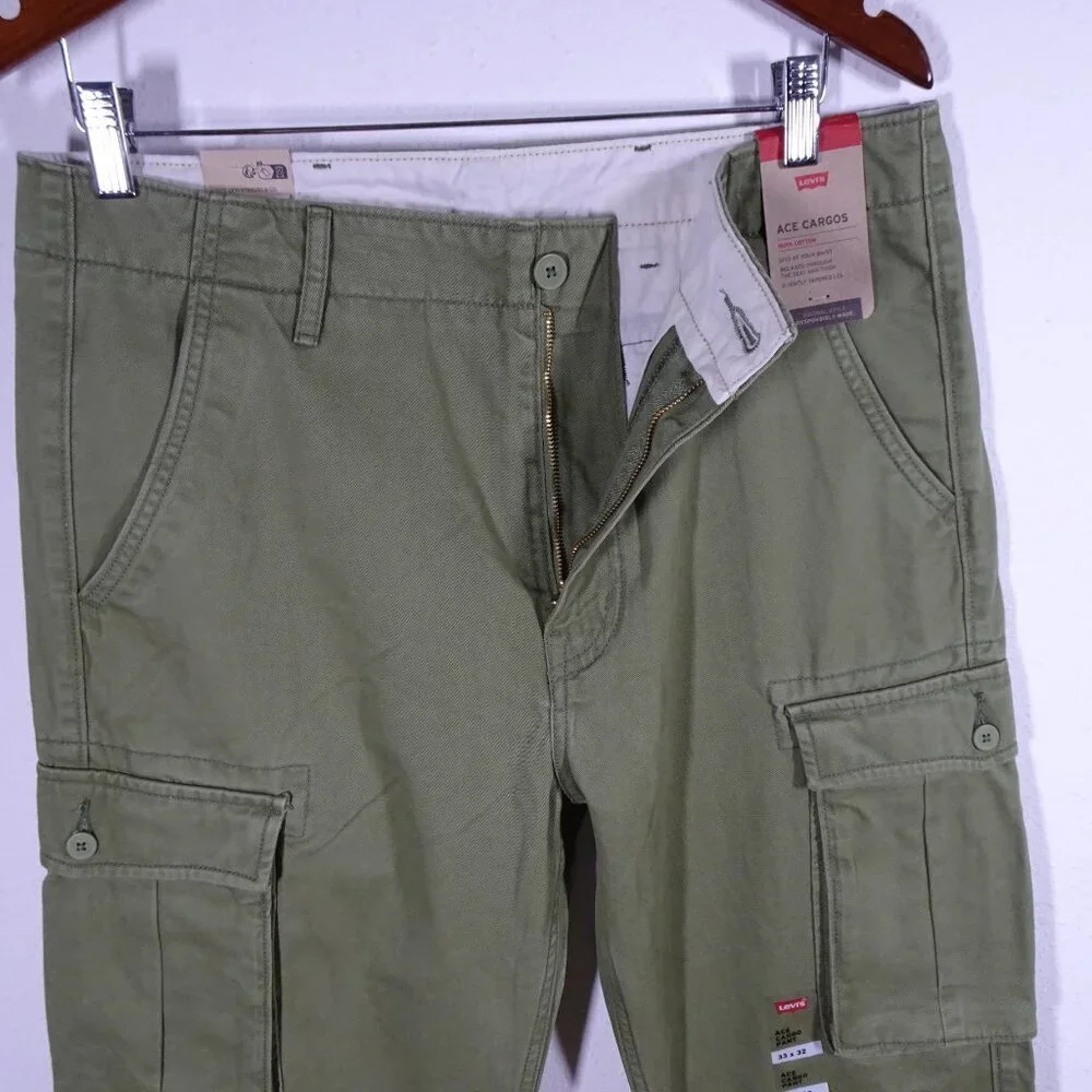 Levi's Ace Cargo Pants Men's Size 33x32 Green Cotton Relaxed Taper